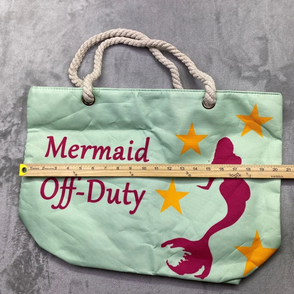 Light Green Striped Beach Tote‎ Bag Mermaid Off Duty Nautical Rope Handles NEW